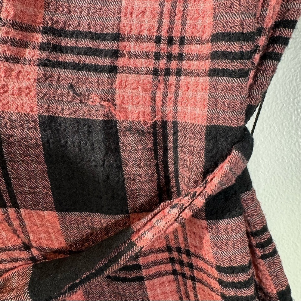 Anthropologie Cloth&Stone Plaid Daia Belted Tier Mini Dress Raglan Long Sleeves - Picture 12 of 16